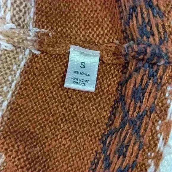 Kirra Fringe Aztec Hooded Sweater Open Front Toggle Size Small - Picture 4 of 11